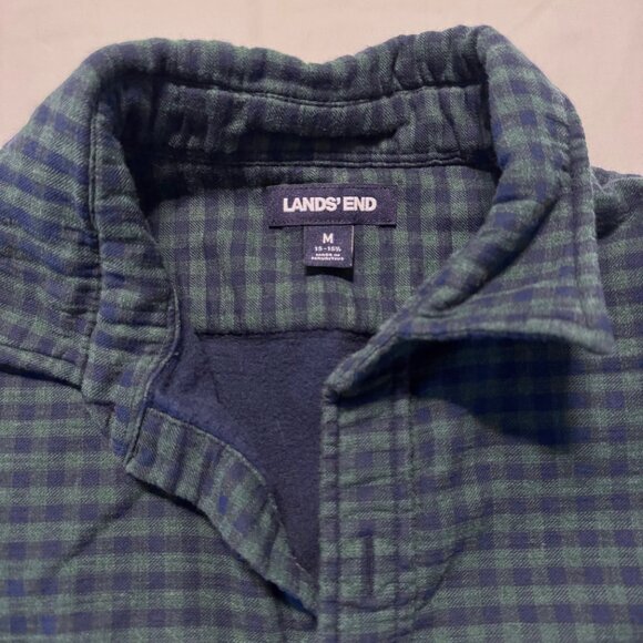 Lands' End Fleece Lined Overshirt Men's Medium Blue and Green Check - Picture 3 of 6